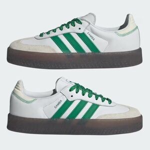 NEW Adidas Sambae White and Green Sneakers with Platform Sole